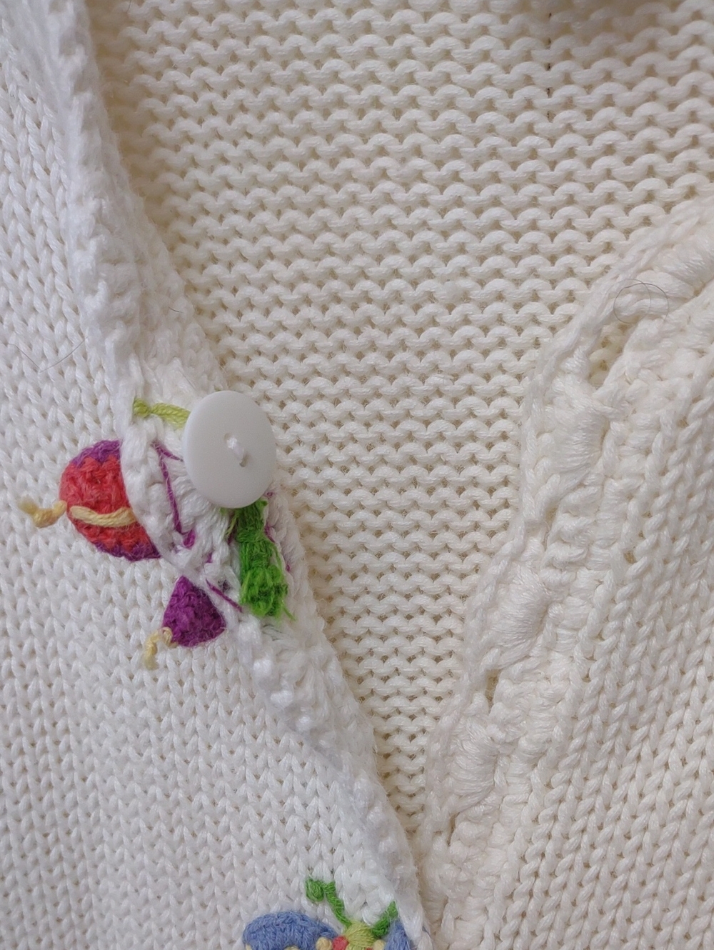 Curio Vintage White Knit Cottage-Style BU Cardigan Whimsical Decorative Buttons - Picture 14 of 15